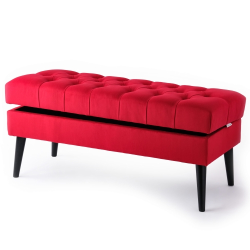 czerwona pufa ze schowkiem do sypialni