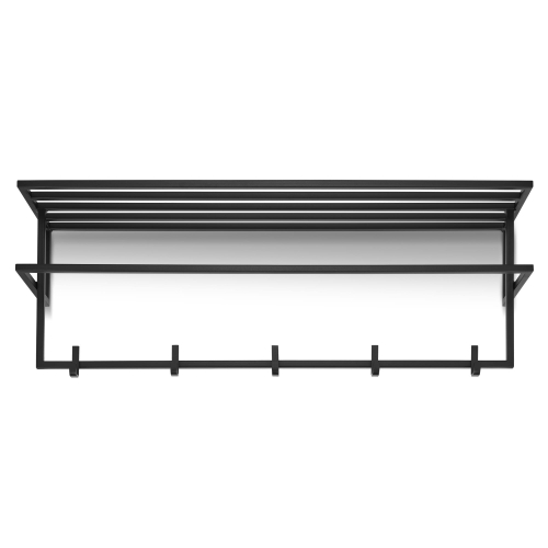 Czarny wieszak ścienny z półką ze stali do przedpokoju