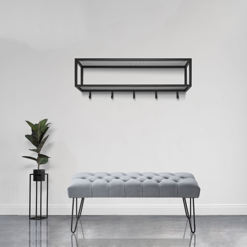 Czarny wieszak ścienny z półką ze stali