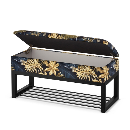 industrialna wzorzysta pufa ze schowkiem i półką na buty