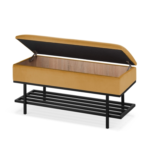 żółta skrzynia z półką na buty