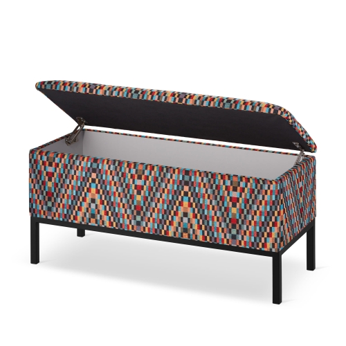 wzorzysta ławka z pojemnikiem do przedpokoju