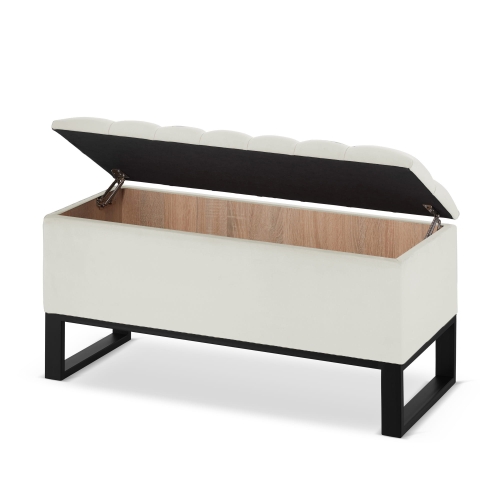 Pikowana pufa ze schowkiem w kolorze kremowym w stylu industrialnym