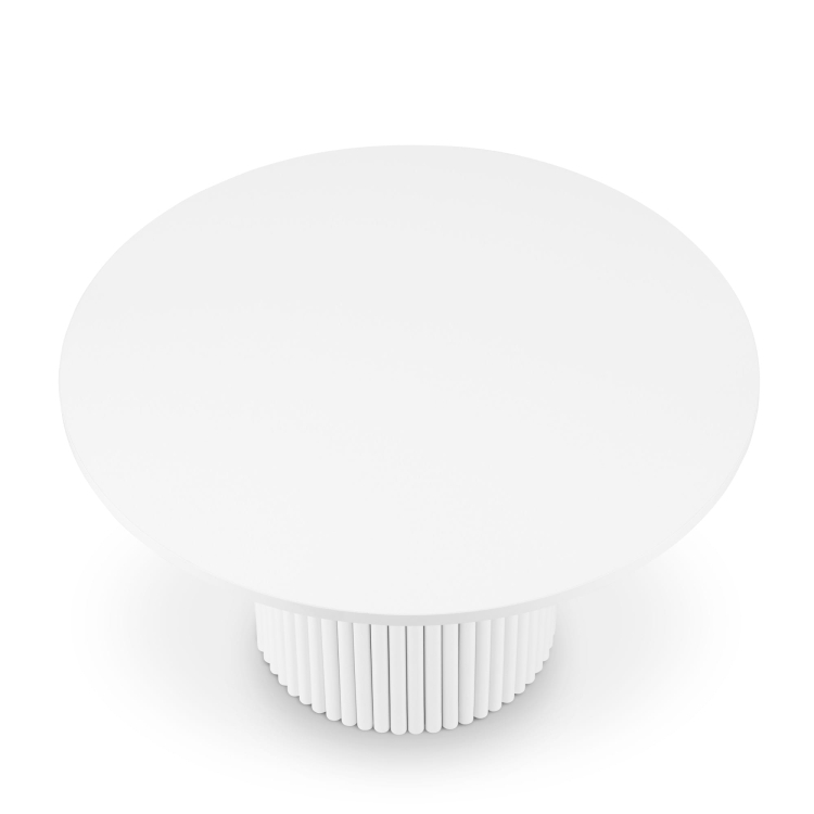 Biały okrągły stolik kawowy z ryflowaną nogą idealny do nowoczesnego lub klasycznego wnętrza