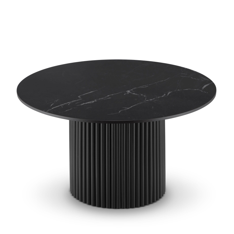 Okrągły czarny stolik z kamiennym blatem