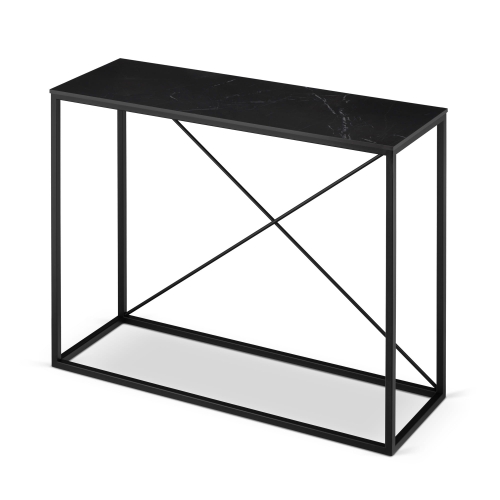 Czarna konsola z  kamiennym blatem stylowy mebel do przedpokoju