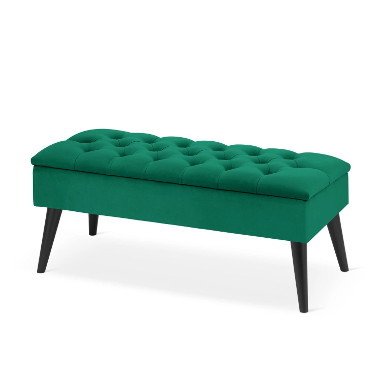 Pikowana pufa ze schowkiem w kolorze butelkowej zieleni