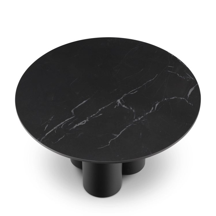 Okrągły stolik kawowy z kamienia i stali, czarna kolorystyka, elegancja i funkcjonalność