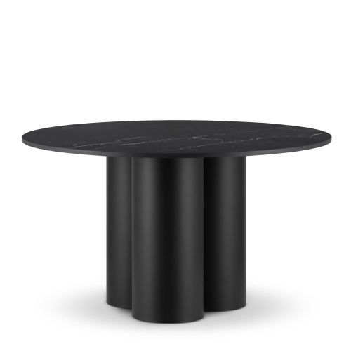 Stolik kawowy z kamiennym blatem, czarna stalowa noga