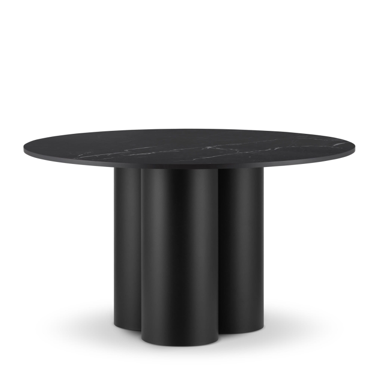 Stolik kawowy z kamiennym blatem, czarna stalowa noga