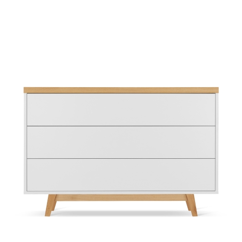 Komoda z litego dębu z szufladami, wysoka forma i skandynawski design do nowoczesnych wnętrz