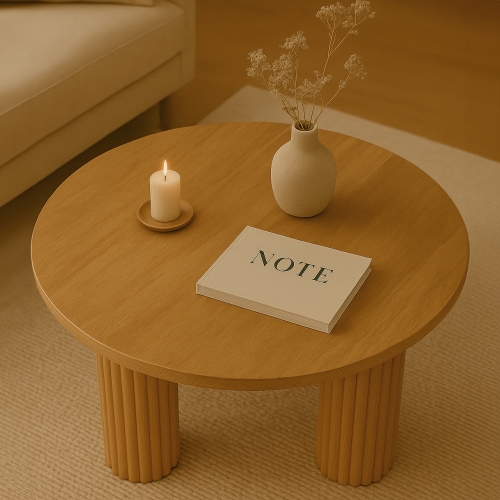 ryflowany stolik kawowy na trzech nogach