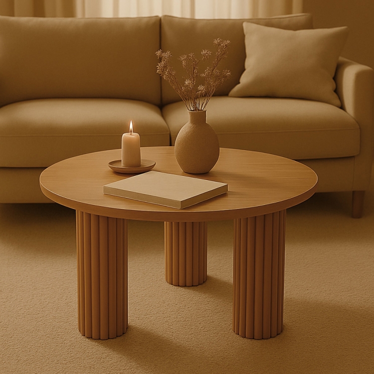 ryflowany stolik kawowy na trzech nogach