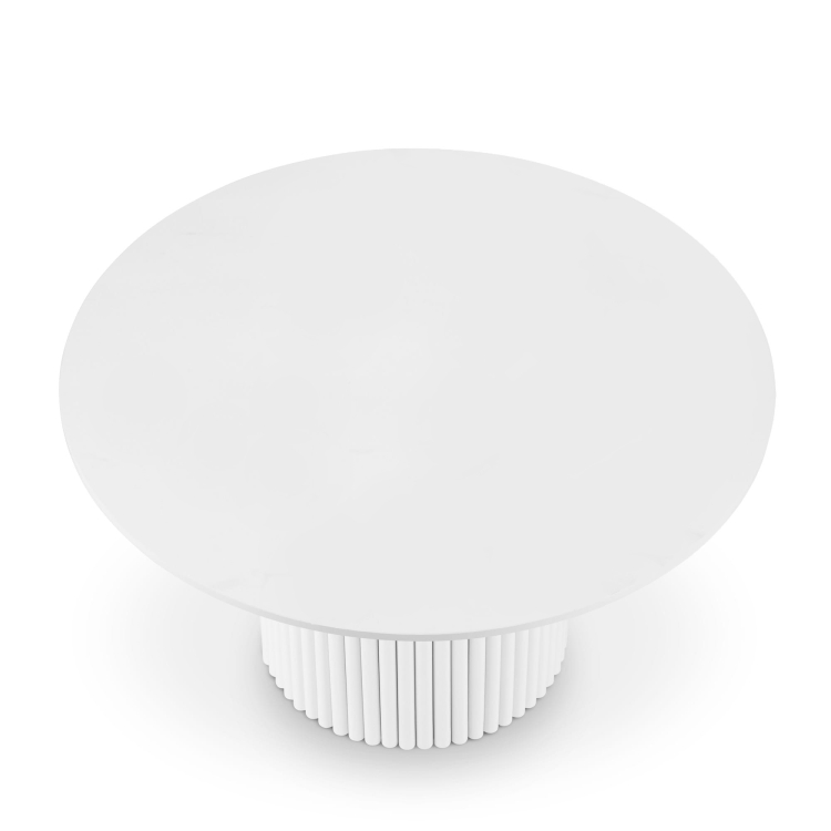 biały stolik kawowy z blatem kamiennym - okrągły