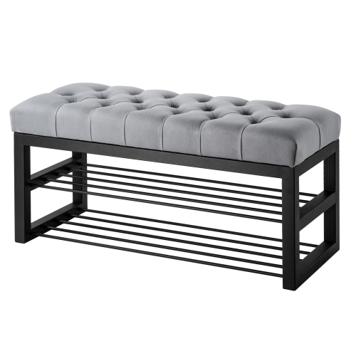 industrialna ławka pikowana z metalowymi półkami