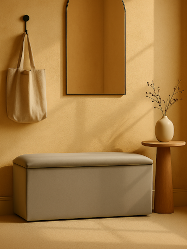 szara skrzynia tapicerowana