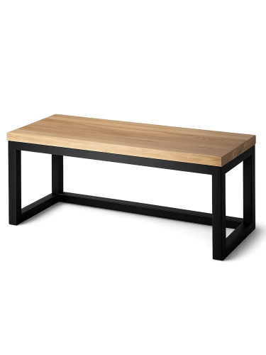 Industrialna ławka z drewnianym blatem i metalową podstawą