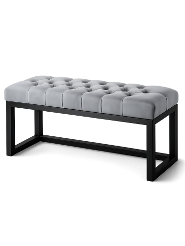 Pikowana ławka w szarym kolorze na metalowych nogach