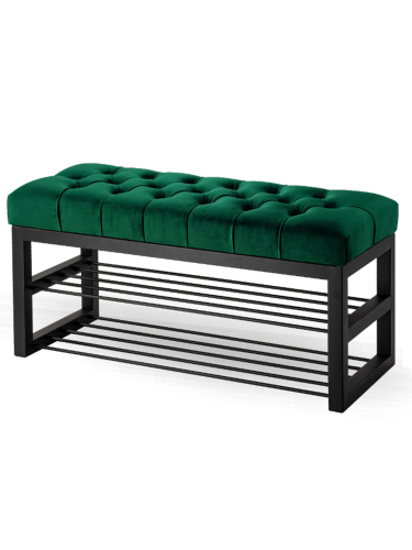 Ławka do pokoju w stylu industrialnym w zielonym kolorze i ze stalowymi półkami