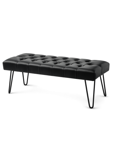 Skórzana ławka w kolorze czarnym z metalowymi nogami