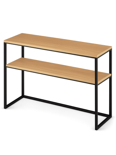 stalowa konsola do przedpokoju z drewnianymi półkami