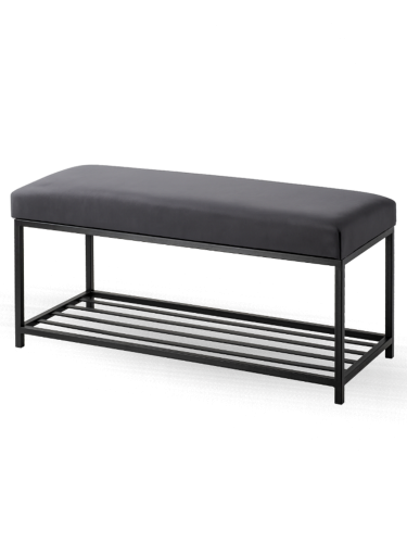 Grafitowa tapicerowana ławka z metalową ramą i półką na buty