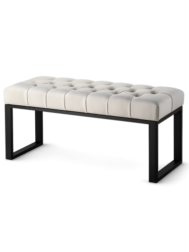 Biała industrialna ławka pikowana na metalowych nogach