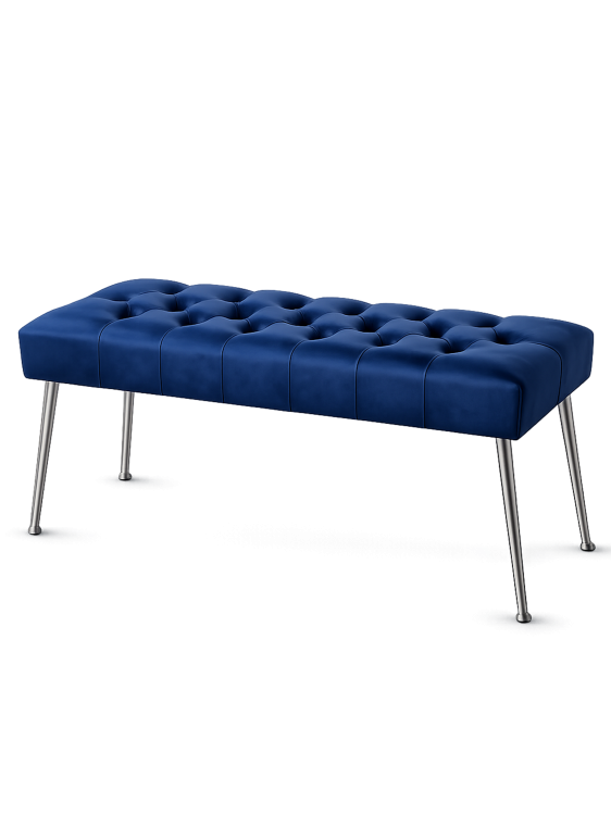 Stylowa pikowana ławka w kolorze granatowym z solidnymi metalowymi nogami