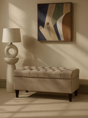 Duża pikowana skrzynia otwierana w kolorze latte