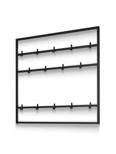 Czarny metalowy wieszak ścienny do przedpokoju, trwały i praktyczny