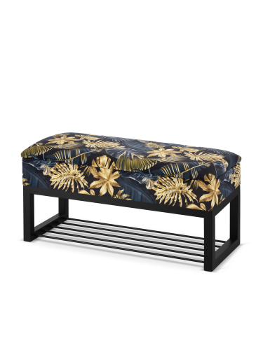 wzorzysta pufa ze schowkiem i półką na buty