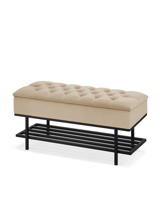 Latte ławka z pikowanym siedziskiem i metalową ramą