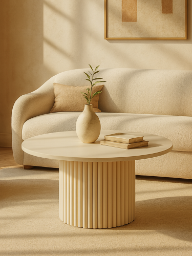 okrągły stolik kawowy z ryflowaną nogą