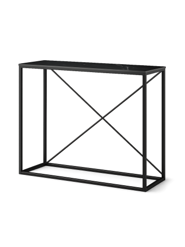 Konsola z kamiennym czarnym blatem i stalową ramą do eleganckiego wnętrza