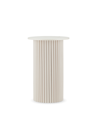 stolik pomocniczy z kamiennym blatem i ryflowaną nogą