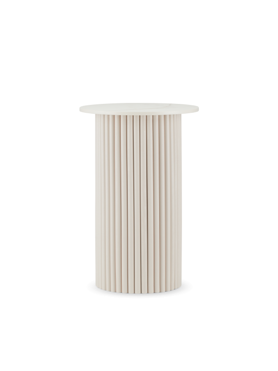 stolik pomocniczy z kamiennym blatem i ryflowaną nogą