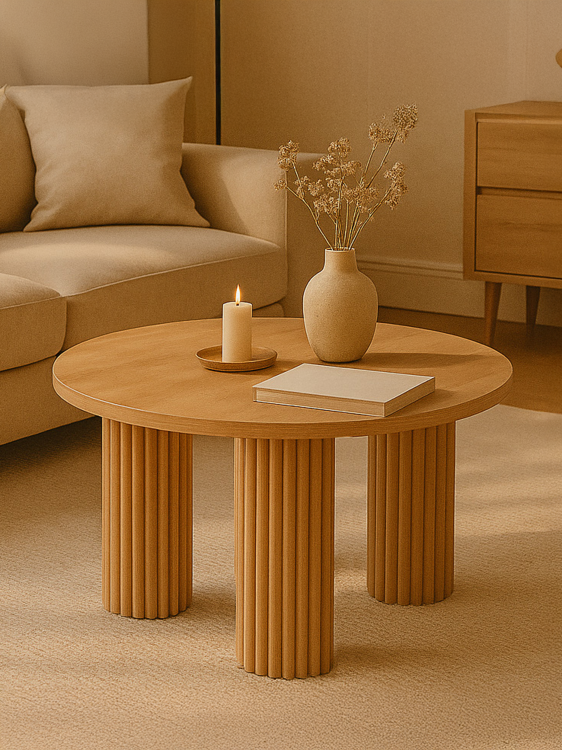 ryflowany stolik kawowy na trzech nogach