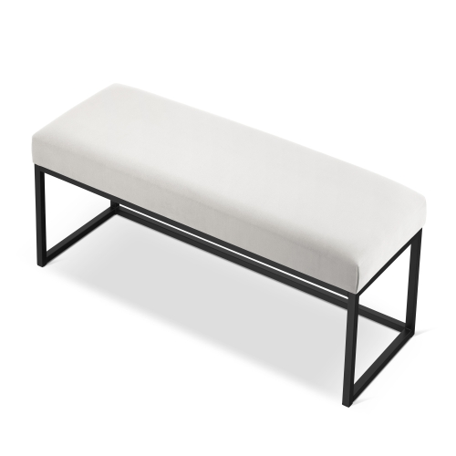 kremowa ławka do przedpokoju na metalowym stelażu