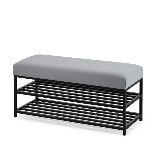 szara ławka industrialna na czarnych nogach z metalu