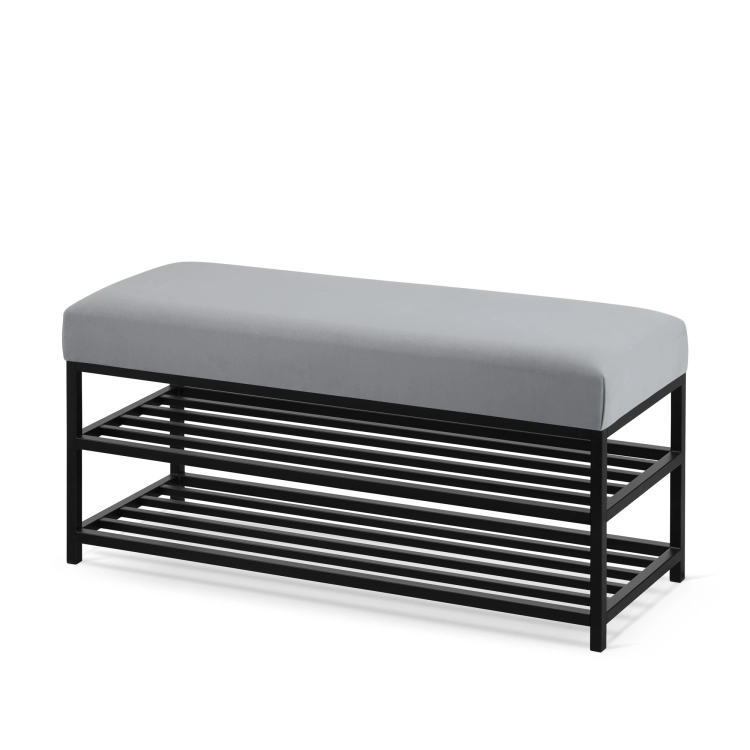 szara ławka industrialna na czarnych nogach z metalu