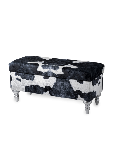 Pufa ze schowkiem z tapicerką w wzór krowy, wygodna i dekoracyjna do wnętrza