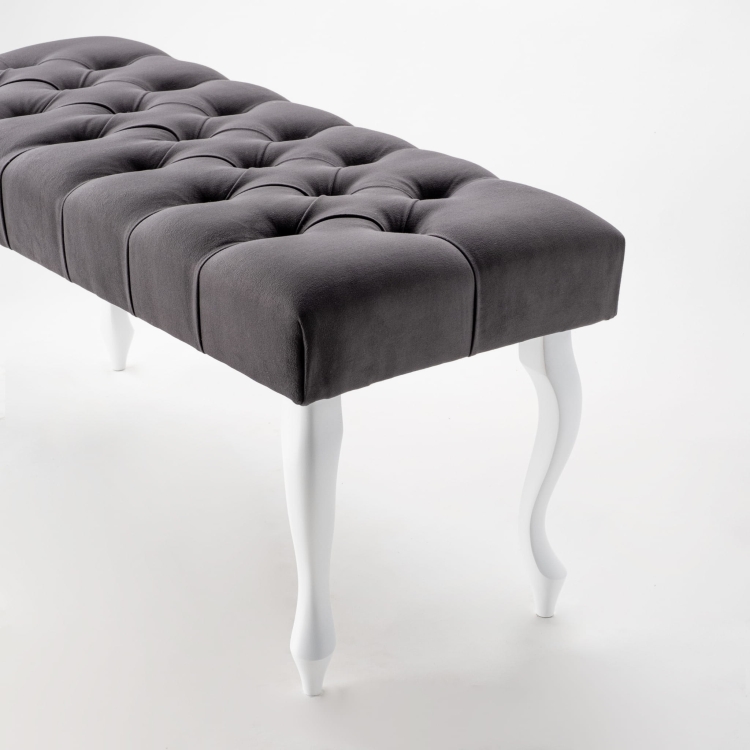 Pikowana ławka antracytowa z białymi nogami