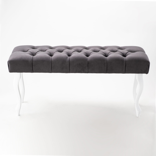 Stylowa pikowana ławka w kolorze antracytowym z białymi nogami