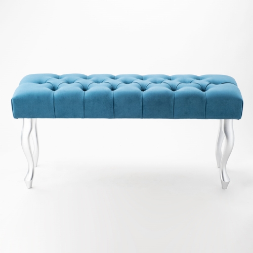 Pikowana ławka turkusowa na srebrnych nogach