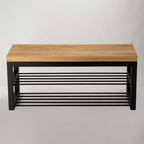 Ławka z drewnianym blatem i stalowej podstawie w loftowym stylu