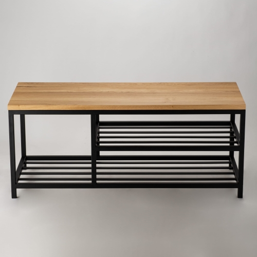 Ławka z drewnianym blatem i stalowej podstawie w loftowym stylu