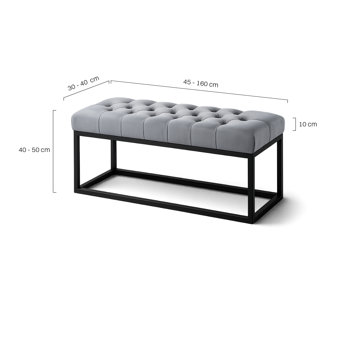 Industrialna ławka pikowana na metalowym stelażu