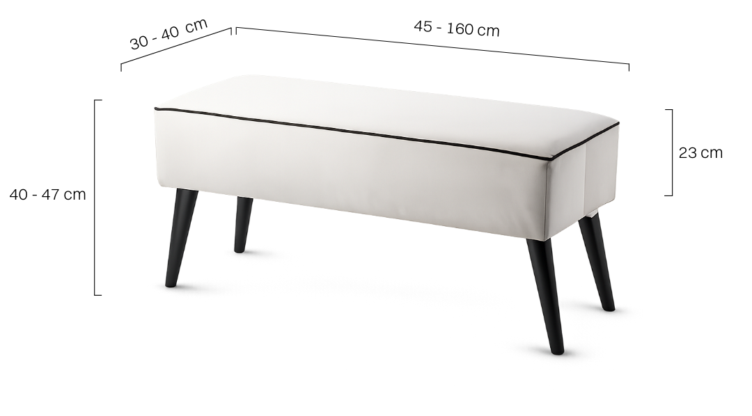 Tapicerowana ławka w kolorze kremowym z czarnymi nogami