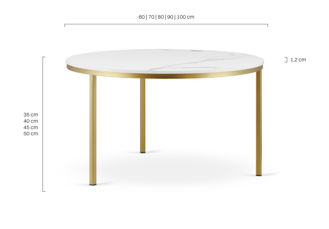 Stolik kawowy z marmurowym blatem i efektowną złotą podstawą do salonu