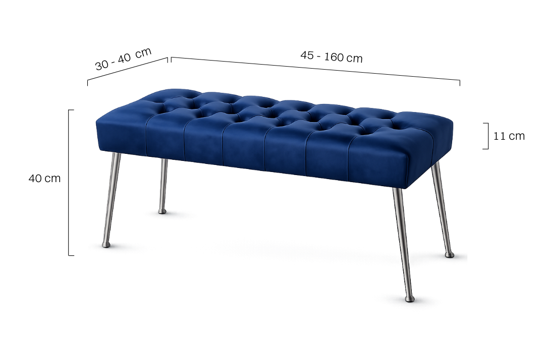 Granatowa ławka pikowana z metalowymi nogami idealna do wnętrz w stylu loft